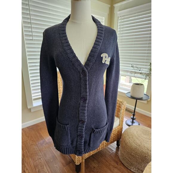 Bruzer Renu Women's Pittsburgh University Cardigan Sweater Size S EUC Navy - Picture 2 of 13